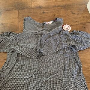 SO size small gingham cold shoulder top
